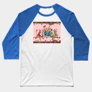 WEIRD MEDIEVAL BESTIARY HUNTER CAT, KNIGHT BIRD AND FALCON MONK IN PINK Baseball T-Shirt